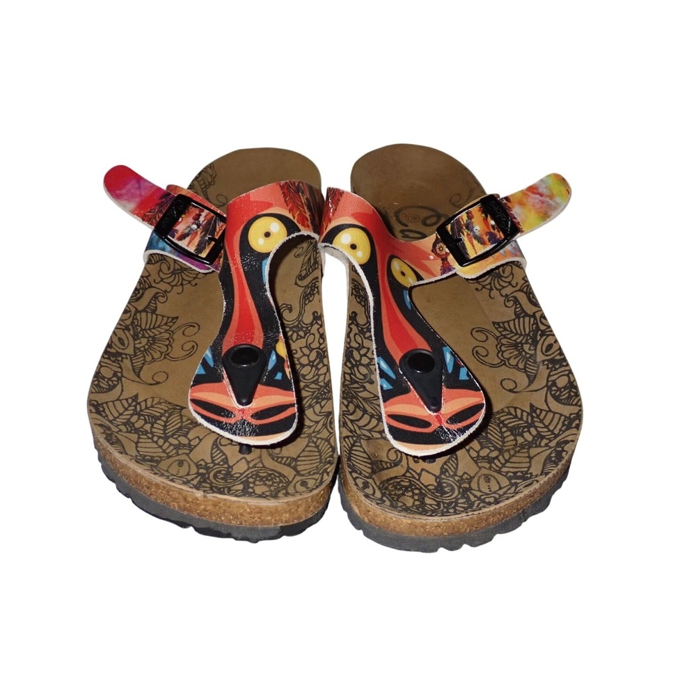 Calceo Colored Feathered Patterned Yellow-Eyed Chimp Patterned Sandal 40 US 8.5